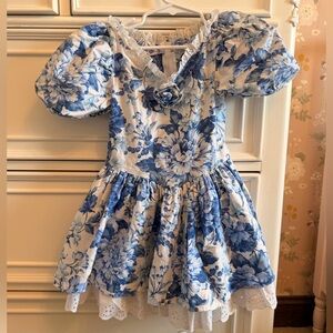 Girl’s Vintage Blue & White Floral Dress